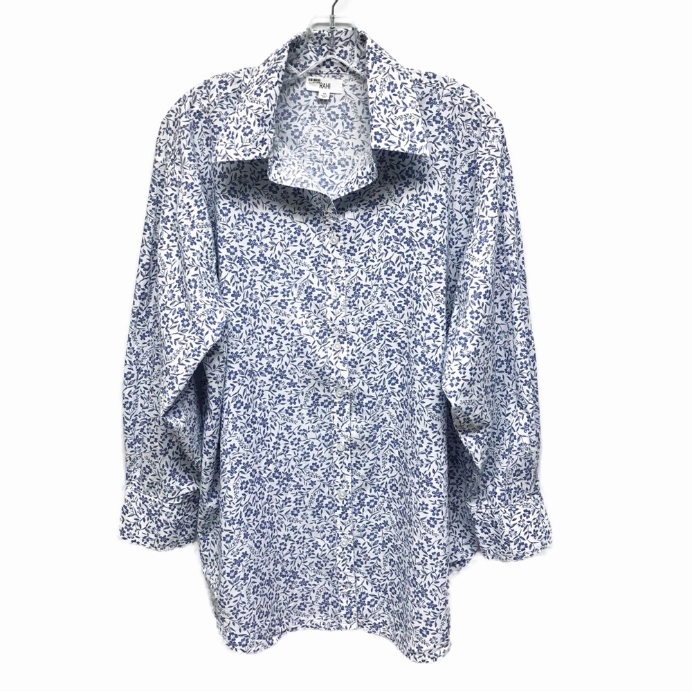 Anthropologie RAHI Blue Floral Long Sleeve Button Down Top Size M